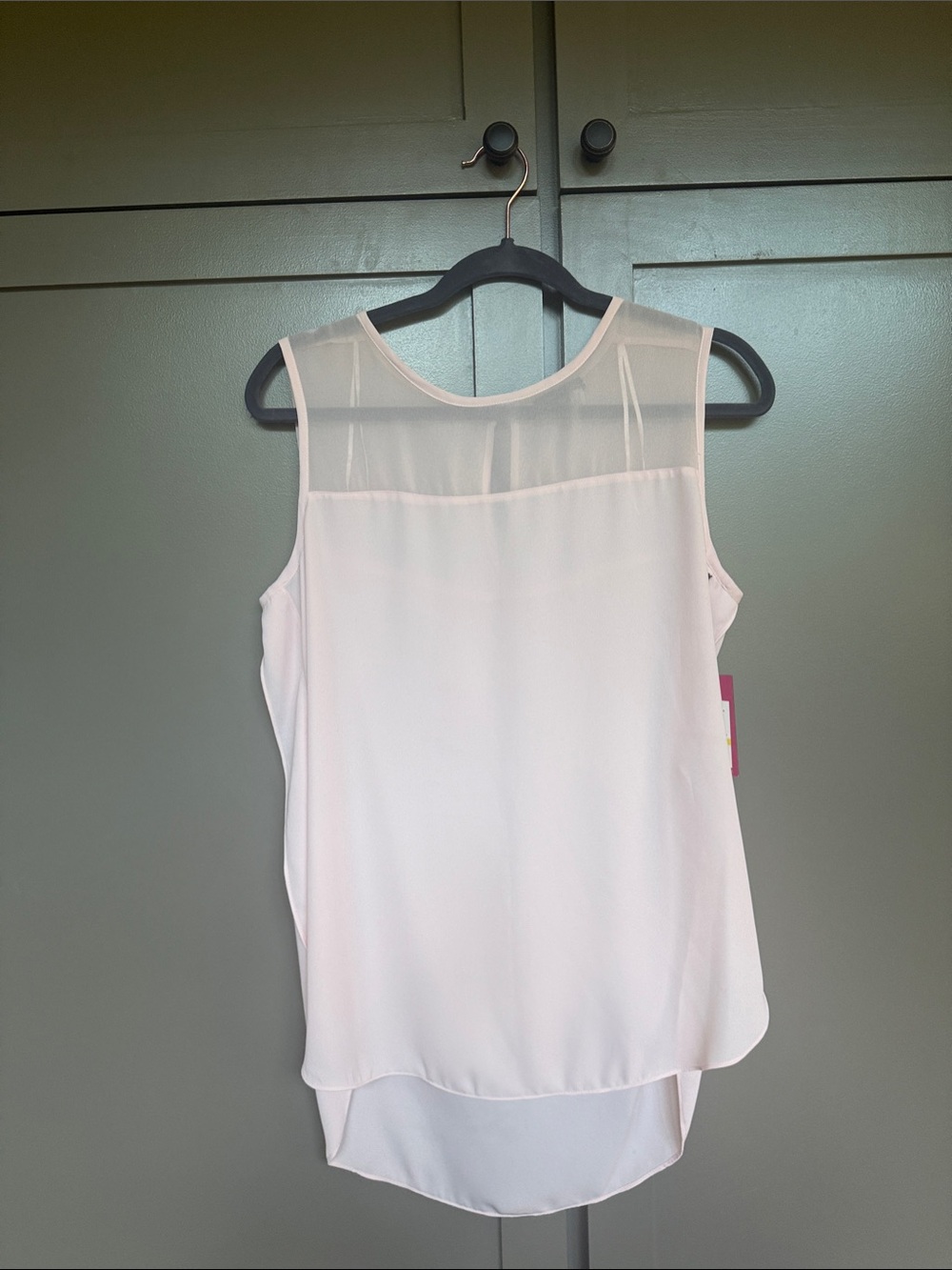 Light Pink Sheer Yoke Sleeveless Blouse